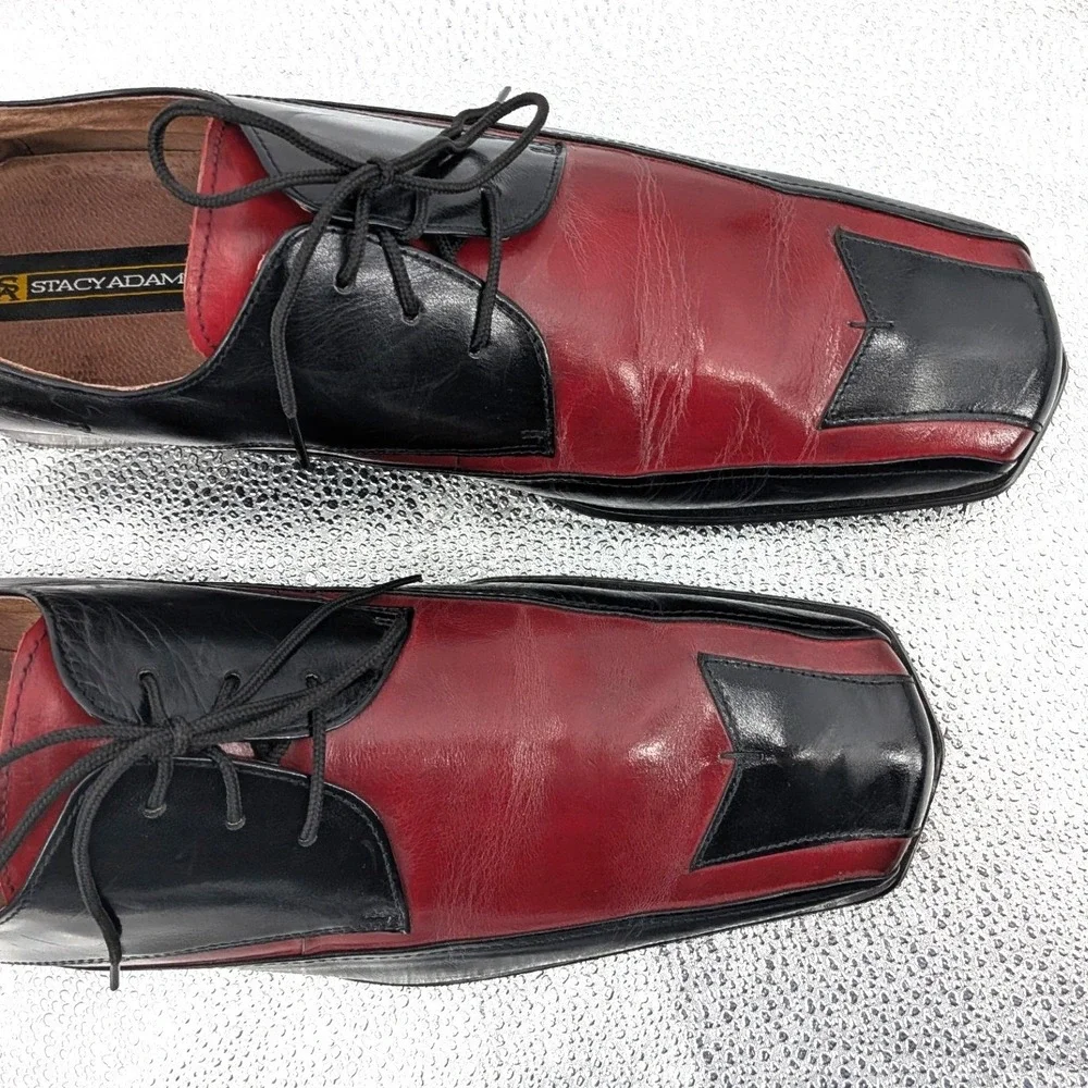 Stacy Adams Mens 13M Leather Oxford Shoes Black Burgundy Square Toe Two Tone